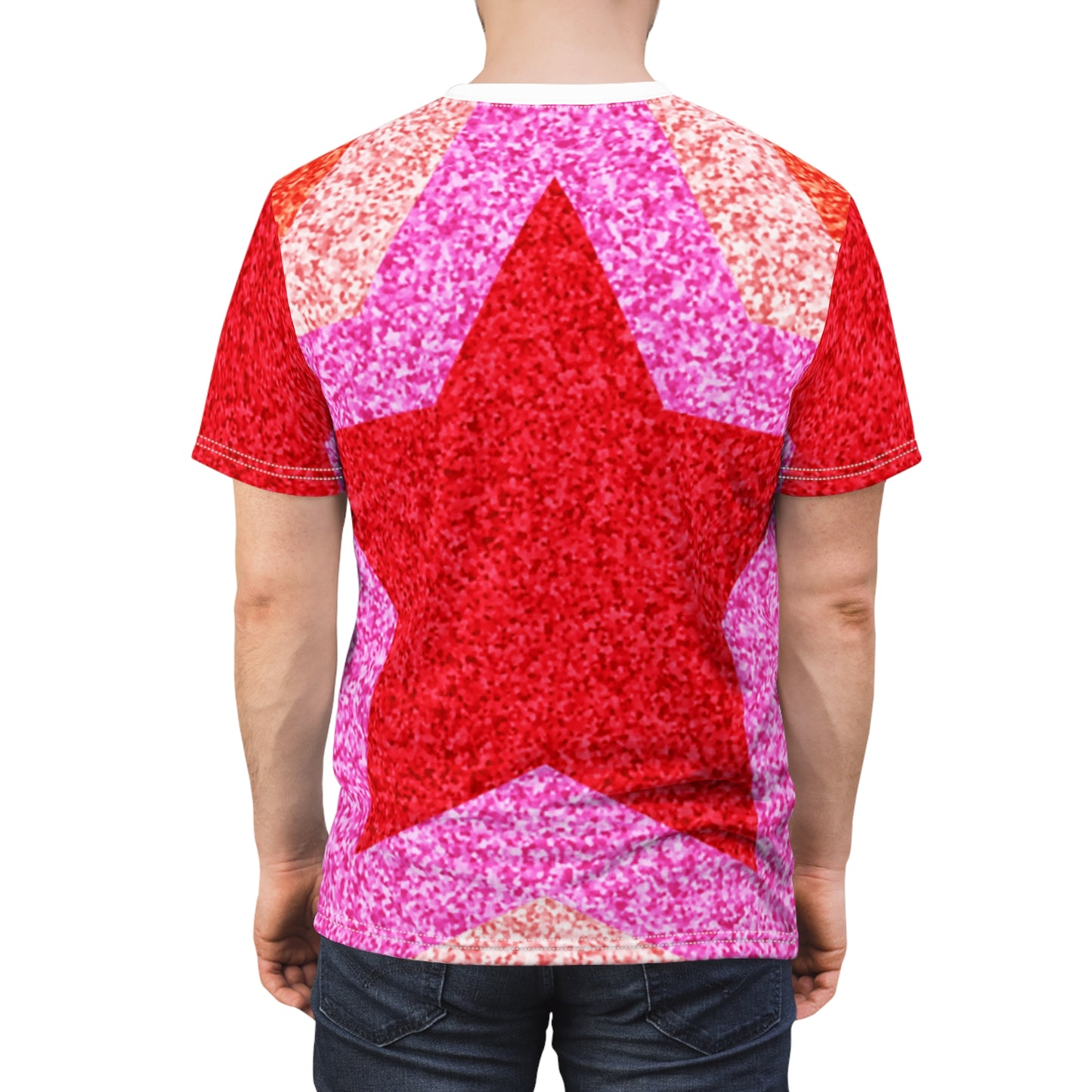 Unisex Cut & Sew Tee - Pink Star Glitter Glam (AOP)