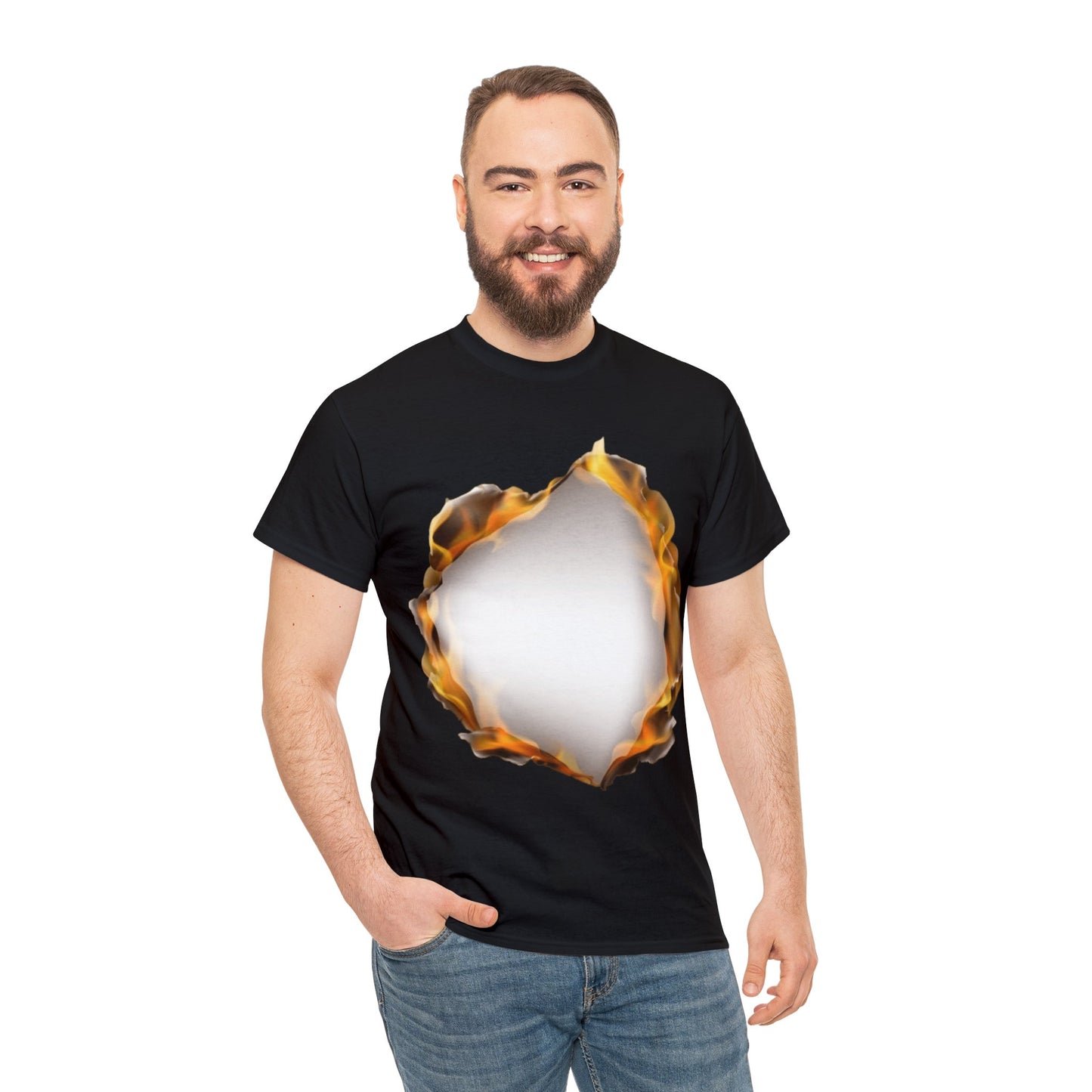 Unisex Heavy Cotton T-Shirt - Burnt Flame Hole (Express Delivery Available for USA Customers)