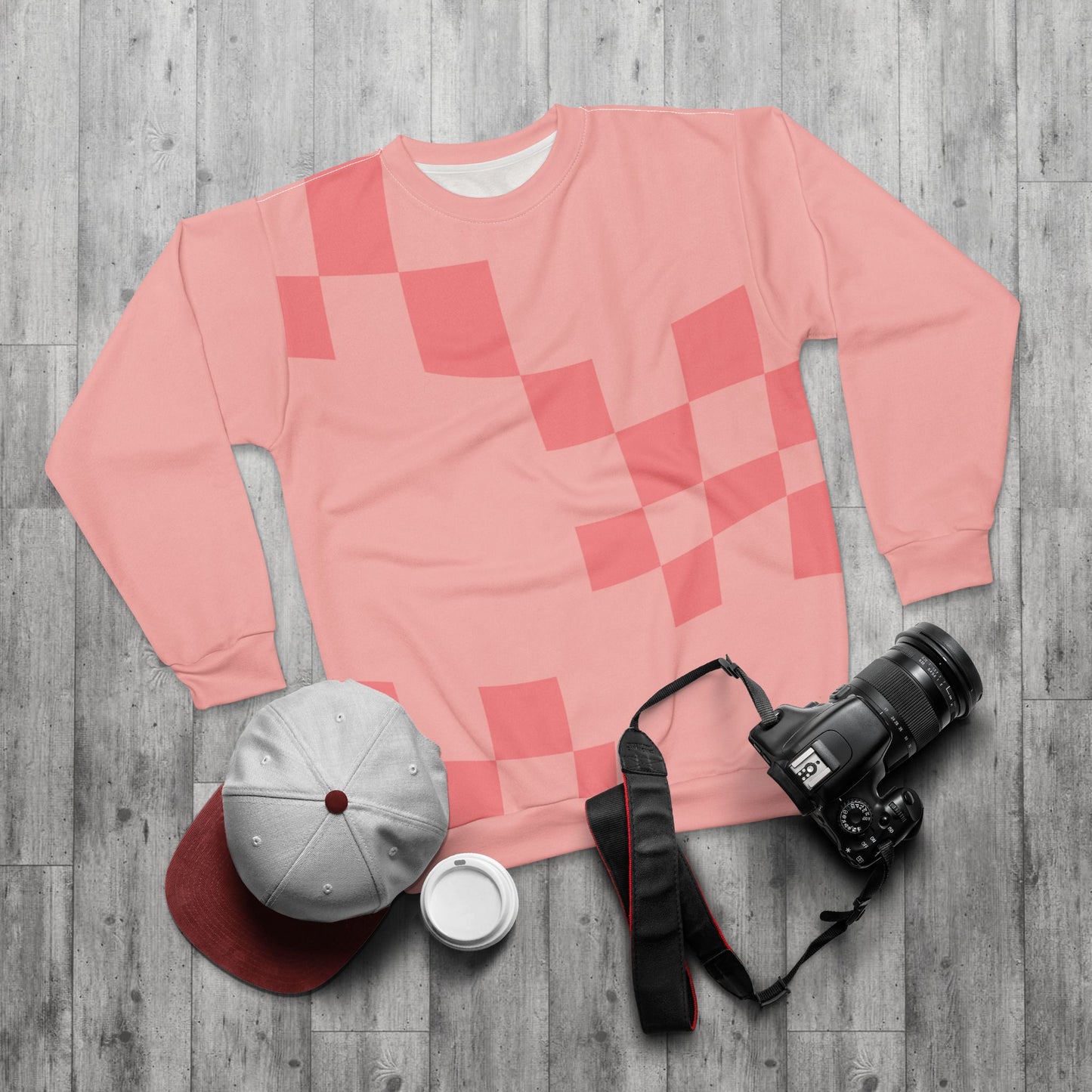 Unisex Checked Pink Sweatshirt — All-Over Print