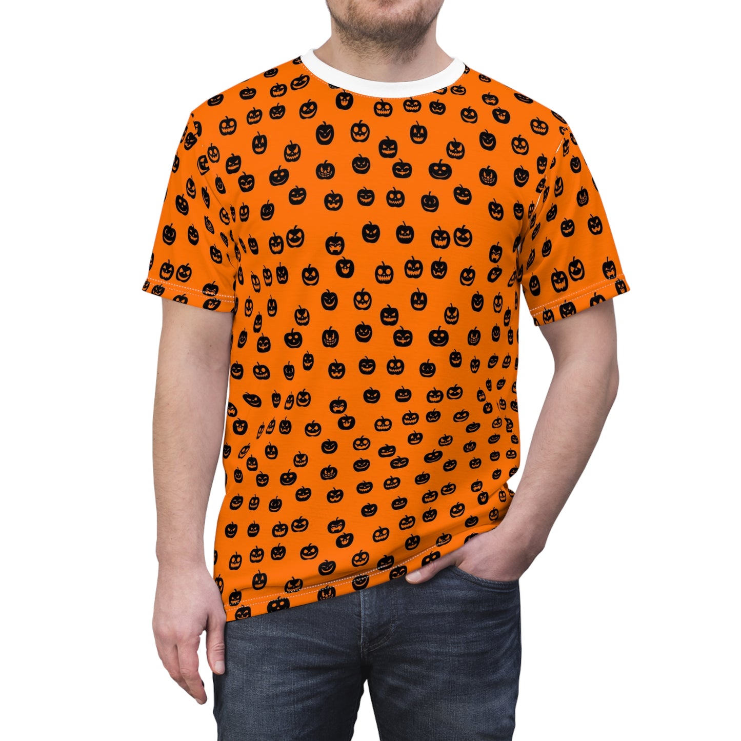 Unisex Cut & Sew Tee - Orange Halloween Pumkin Blackheads (AOP)