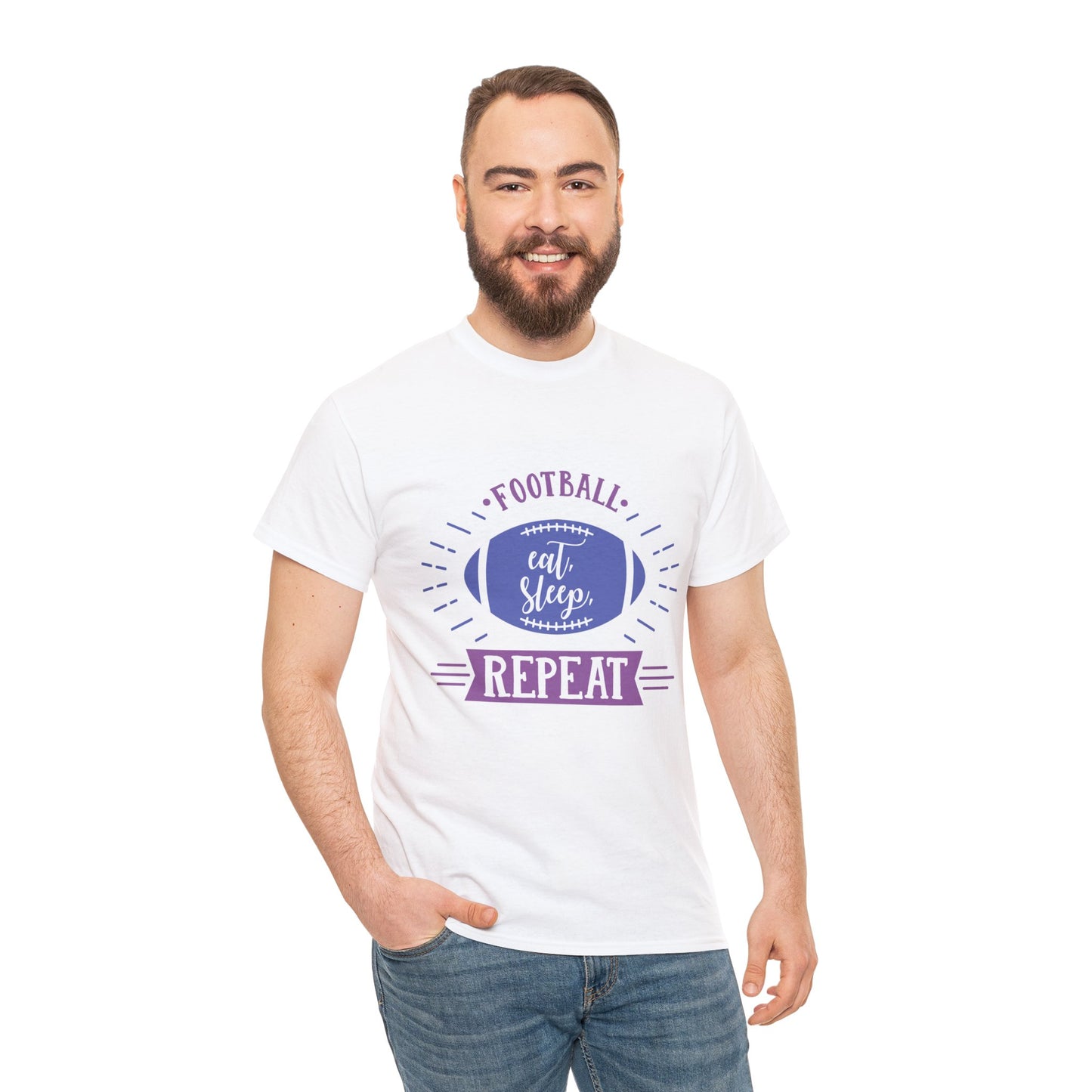 Unisex Heavy Cotton T-Shirt - Football Eat Sleep Repeat (Express Delivery Available for USA Customers)