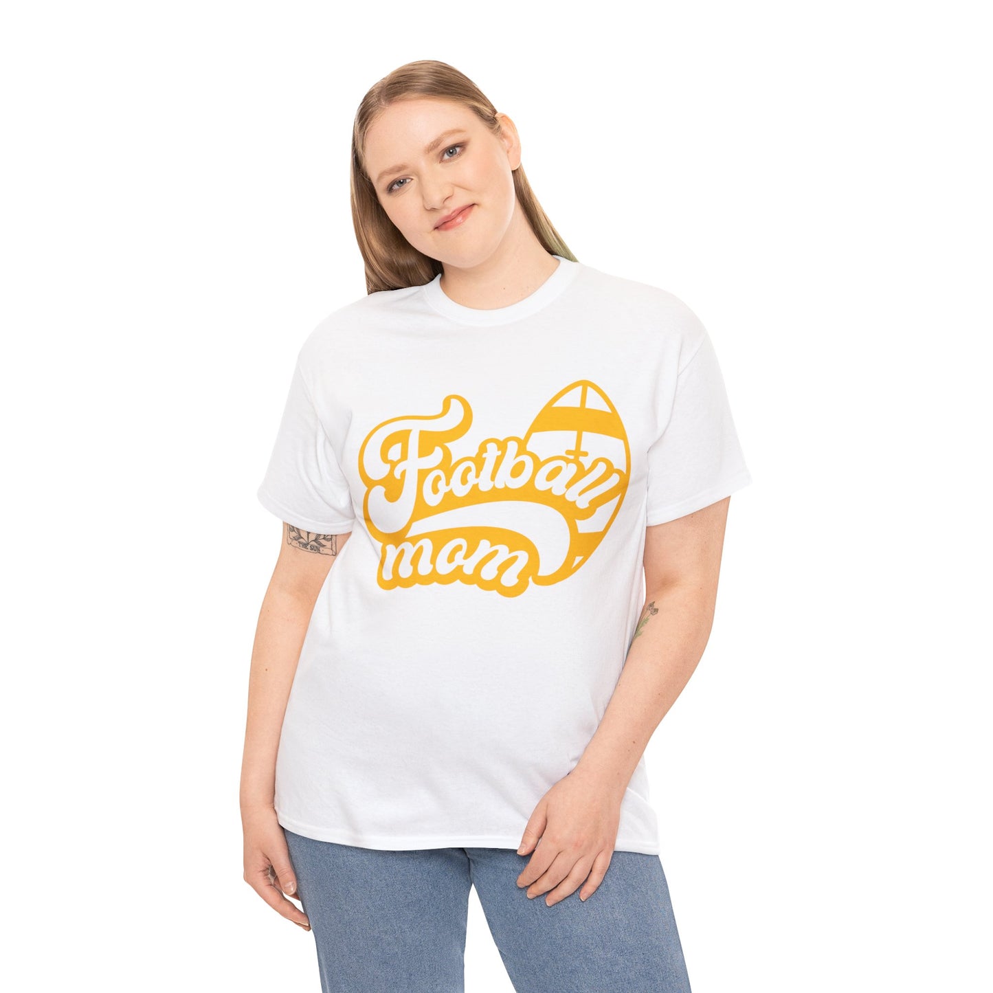 Womens Heavy Cotton T-Shirt - Football Mom Relaxed Vibes (Express Delivery Available for USA Customers)