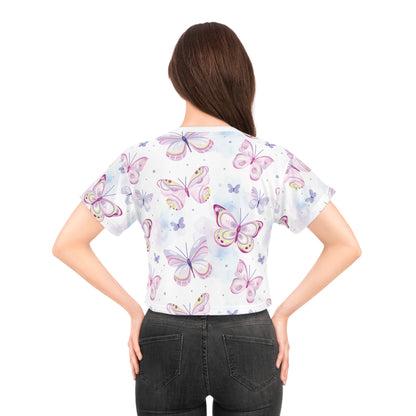 Women's Rose Butterflies Crop Tops T-Shirt (All Over Print)