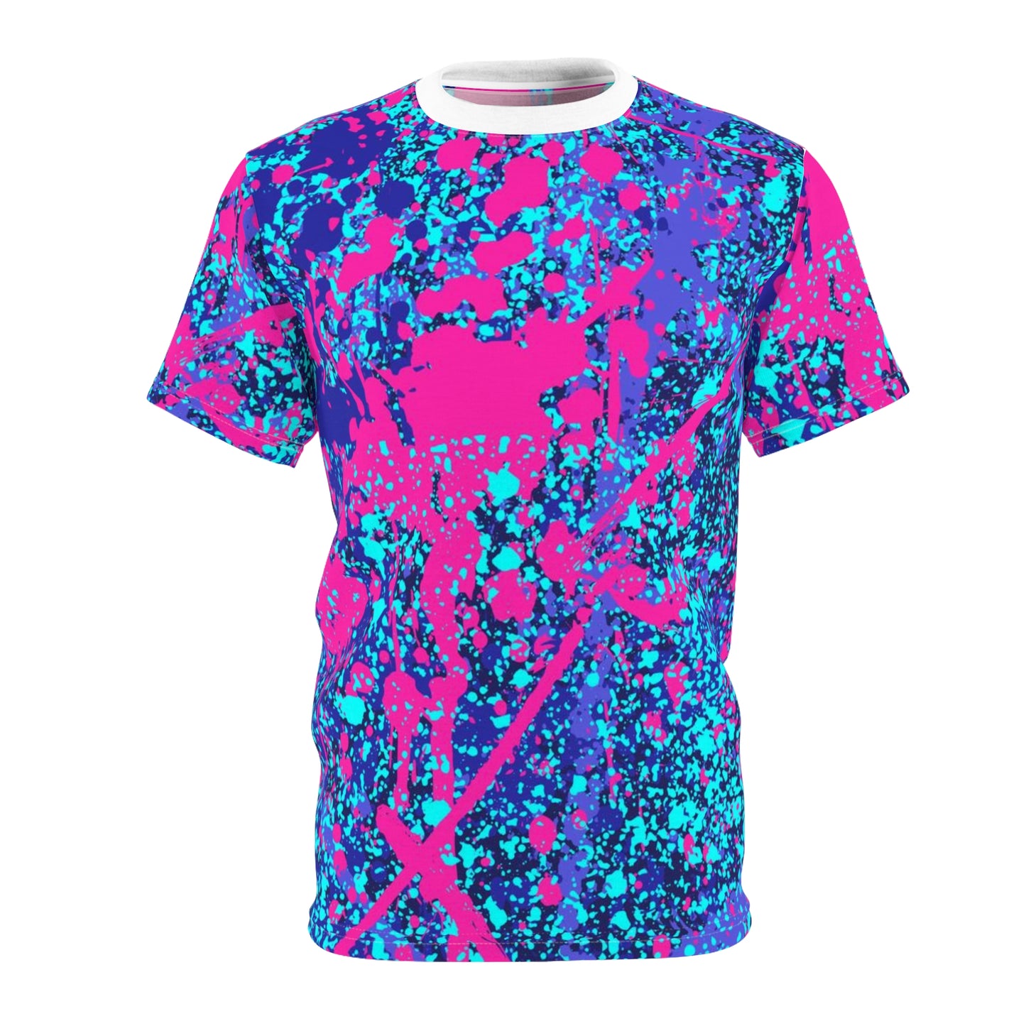 Unisex Cut & Sew Tee - Colourful Blue and Pink Splash (AOP)