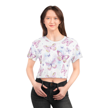 Women's Rose Butterflies Crop Tops T-Shirt (All Over Print)