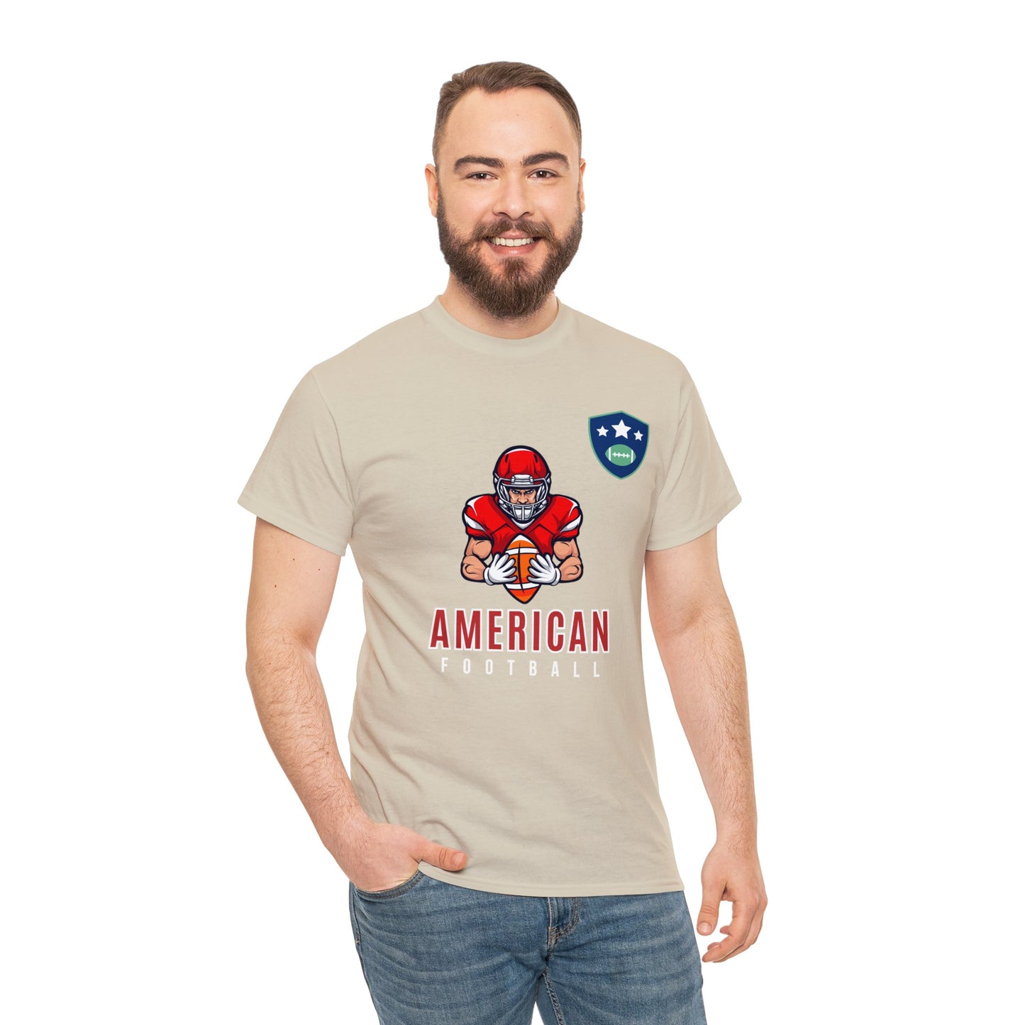 Unisex Heavy Cotton T-Shirt - American Football With Stars Badge (Express Delivery Available for USA Customers)