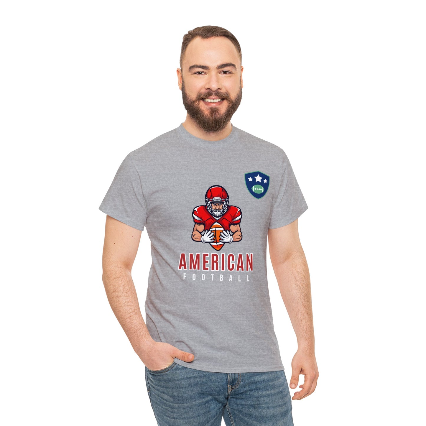 Unisex Heavy Cotton T-Shirt - American Football With Stars Badge (Express Delivery Available for USA Customers)