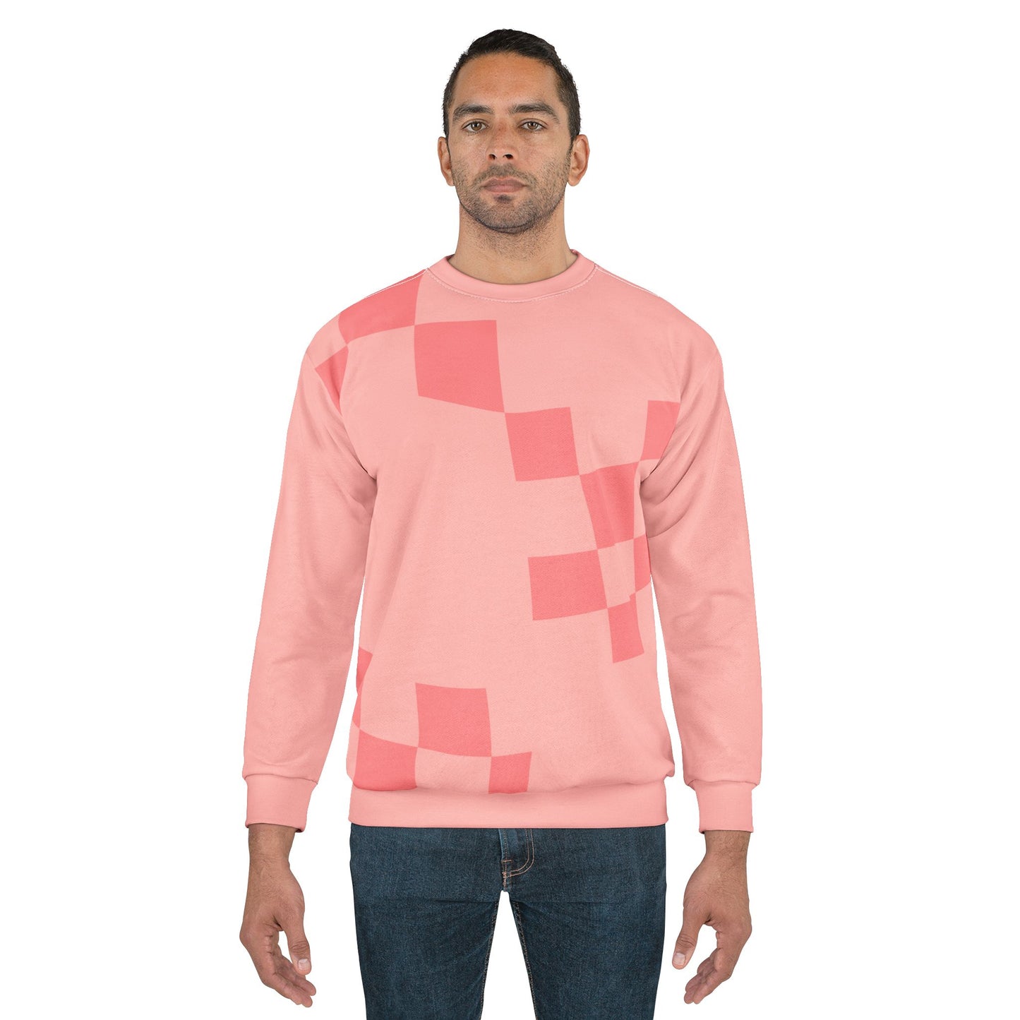 Unisex Checked Pink Sweatshirt — All-Over Print
