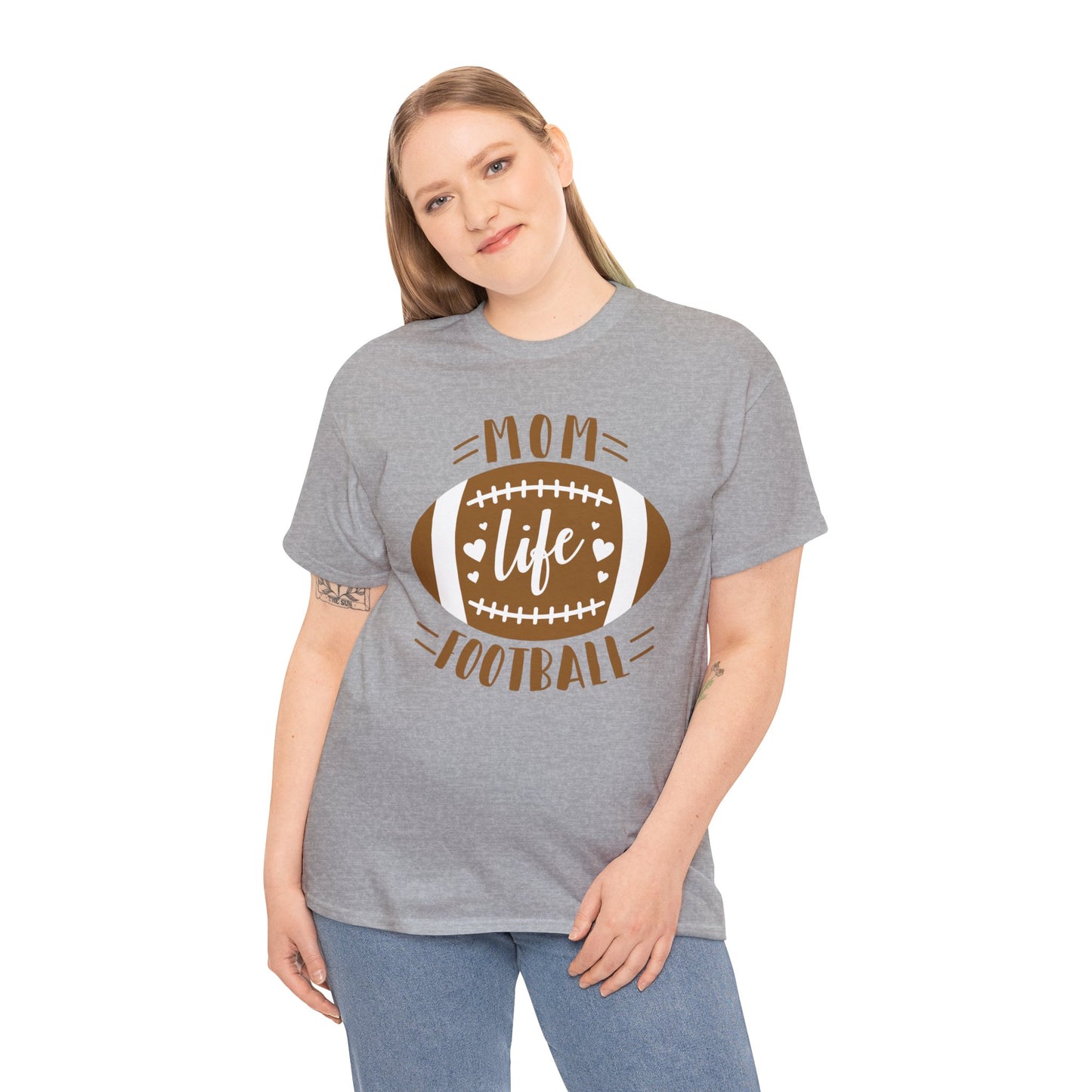 Womens Heavy Cotton T-Shirt - Mom Life Football (Express Delivery Available for USA Customers)