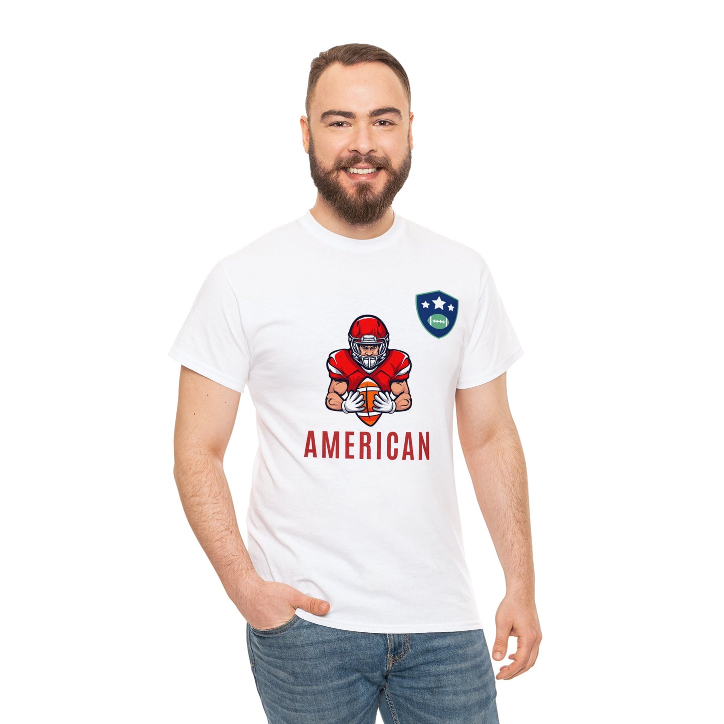 Unisex Heavy Cotton T-Shirt - American Football With Stars Badge (Express Delivery Available for USA Customers)