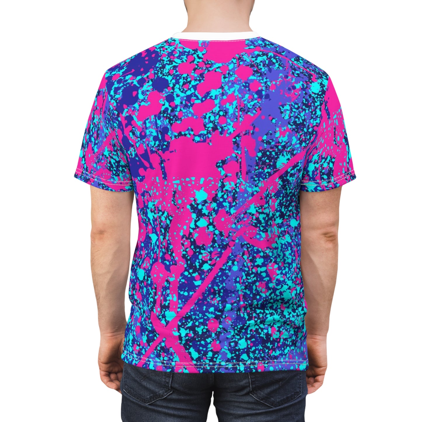 Unisex Cut & Sew Tee - Colourful Blue and Pink Splash (AOP)