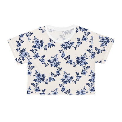 Women's Blue Flowers Crop Tops T-Shirt (All Over Print)