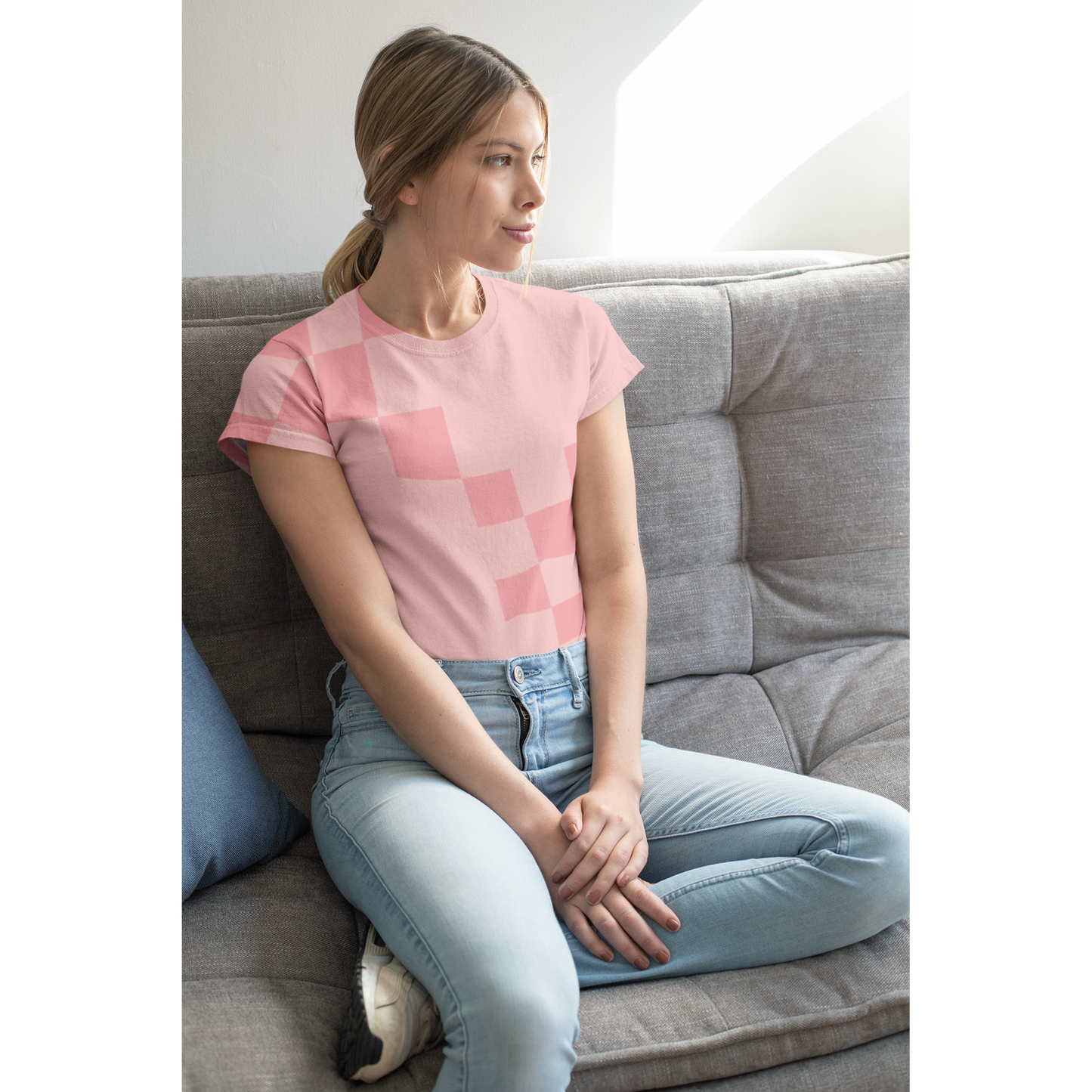 Unisex Cut & Sew Tee - Checked Pink (AOP)