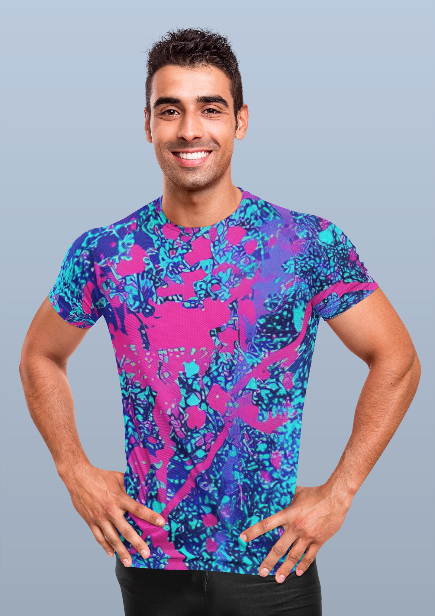 Unisex Cut & Sew Tee - Colourful Blue and Pink Splash (AOP)